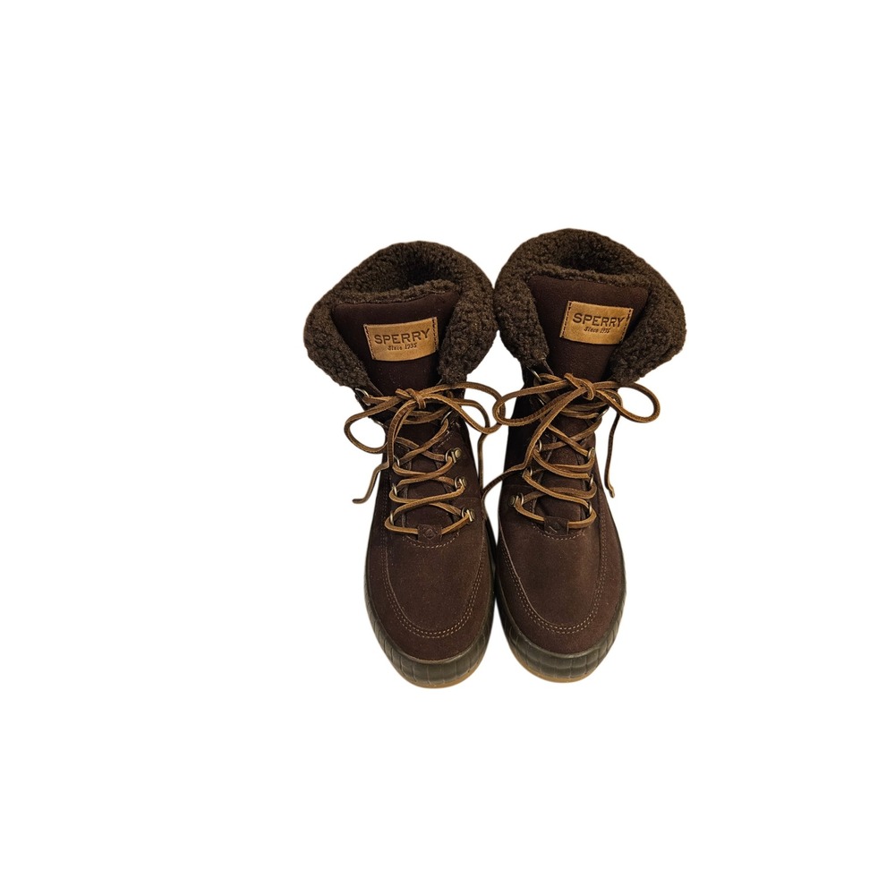 Sperry Torrent Winter LaceUp Faux Fur Waterproof Brown Suede Boots Womens Size8